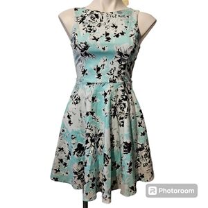Charlotte Russe Summer Sleeveless Dress Blue White Black Floral Small